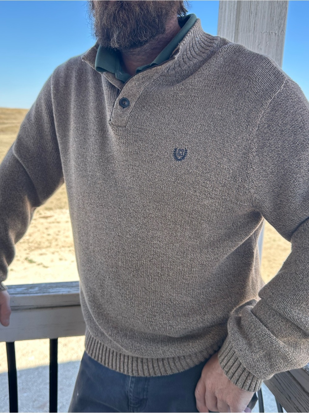 Chaps Men XXL Mock Neck Sweater Brown Elbow Patch Cotton NWT